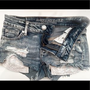 American Eagle Distressed Denim Shorts with Pockets, Size 0